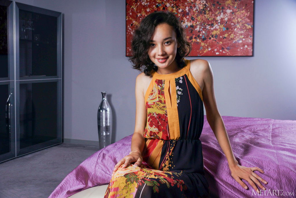 Djessy Lifting Her Colorful Dress To Expose Her Hairy Pussy