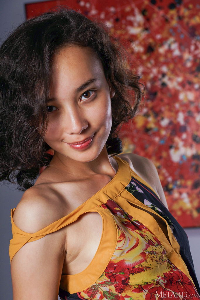 Djessy Lifting Her Colorful Dress To Expose Her Hairy Pussy