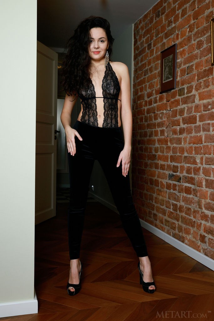Bridgette Angel - Black haired stunning teen posing naked inside her home