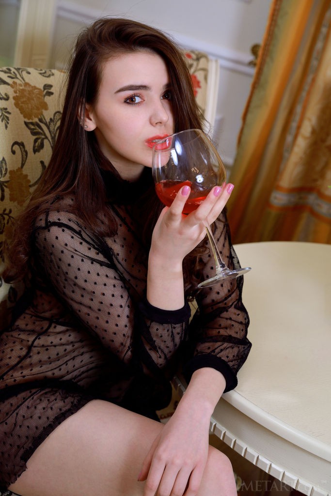 Eva Amari - See through top and bright red lipstick on a teen babe