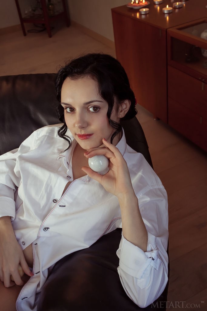 Anatali - Natural beauty eases off her panties to show her shaved slit