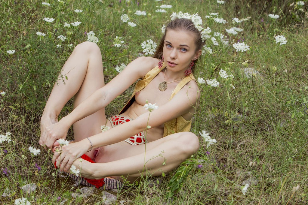 Milena D - Doll-like cutie turns into a beautiful flower in the meadows