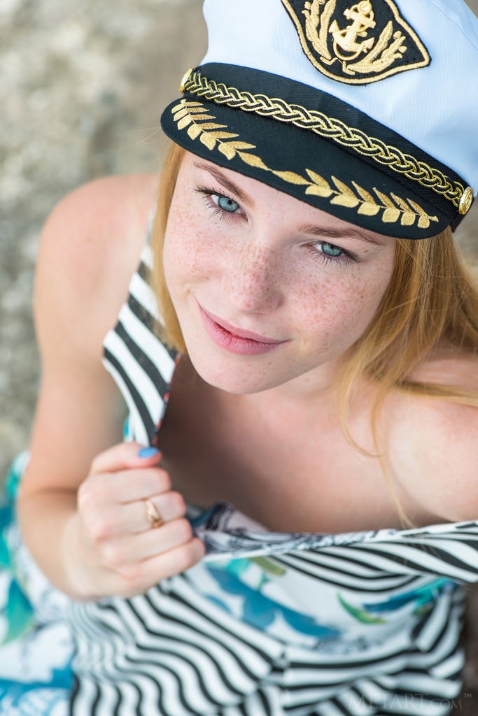 Runa - Sailor girl takes her dress off by the ocean