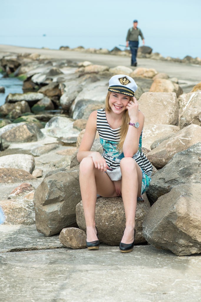 Runa - Sailor girl takes her dress off by the ocean