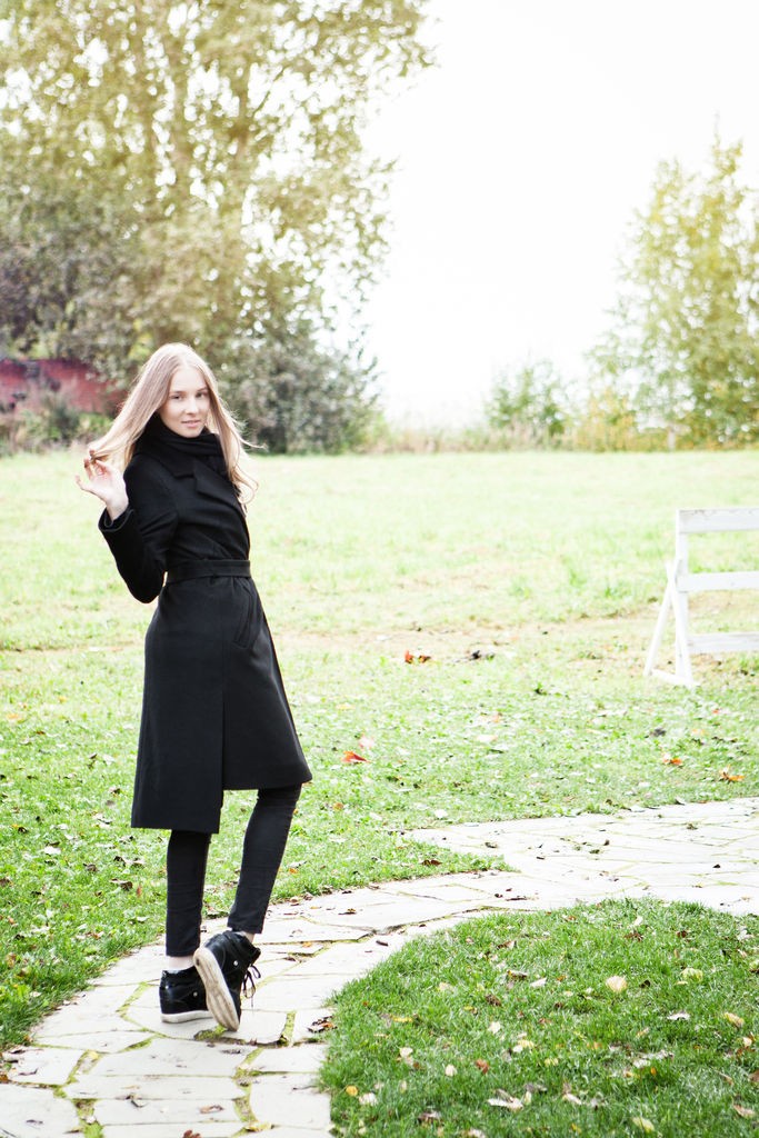Nimfa - Naughty hottie puts on lingerie, coat and shoes on a walk