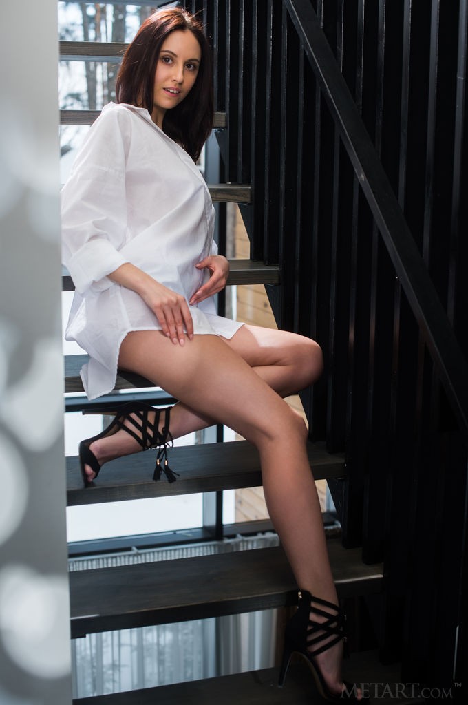Sade Mare - Taking off her shirt and panties on the stairs